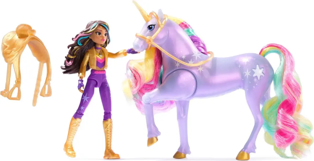 Unicorn Academy Pop Sophia & Wildstar Speelfigurenset 12,7cm - Regenbooglicht - 3x Knoopcel