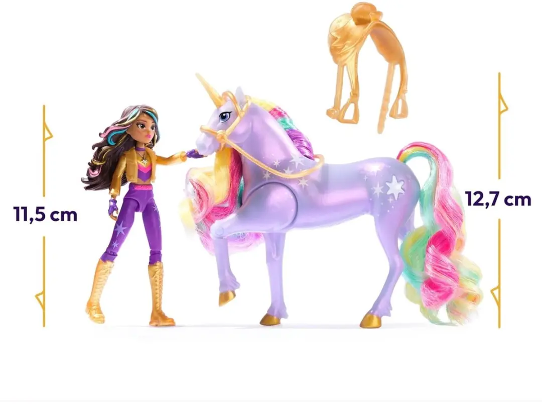 Unicorn Academy Pop Sophia & Wildstar Speelfigurenset 12,7cm - Regenbooglicht - 3x Knoopcel