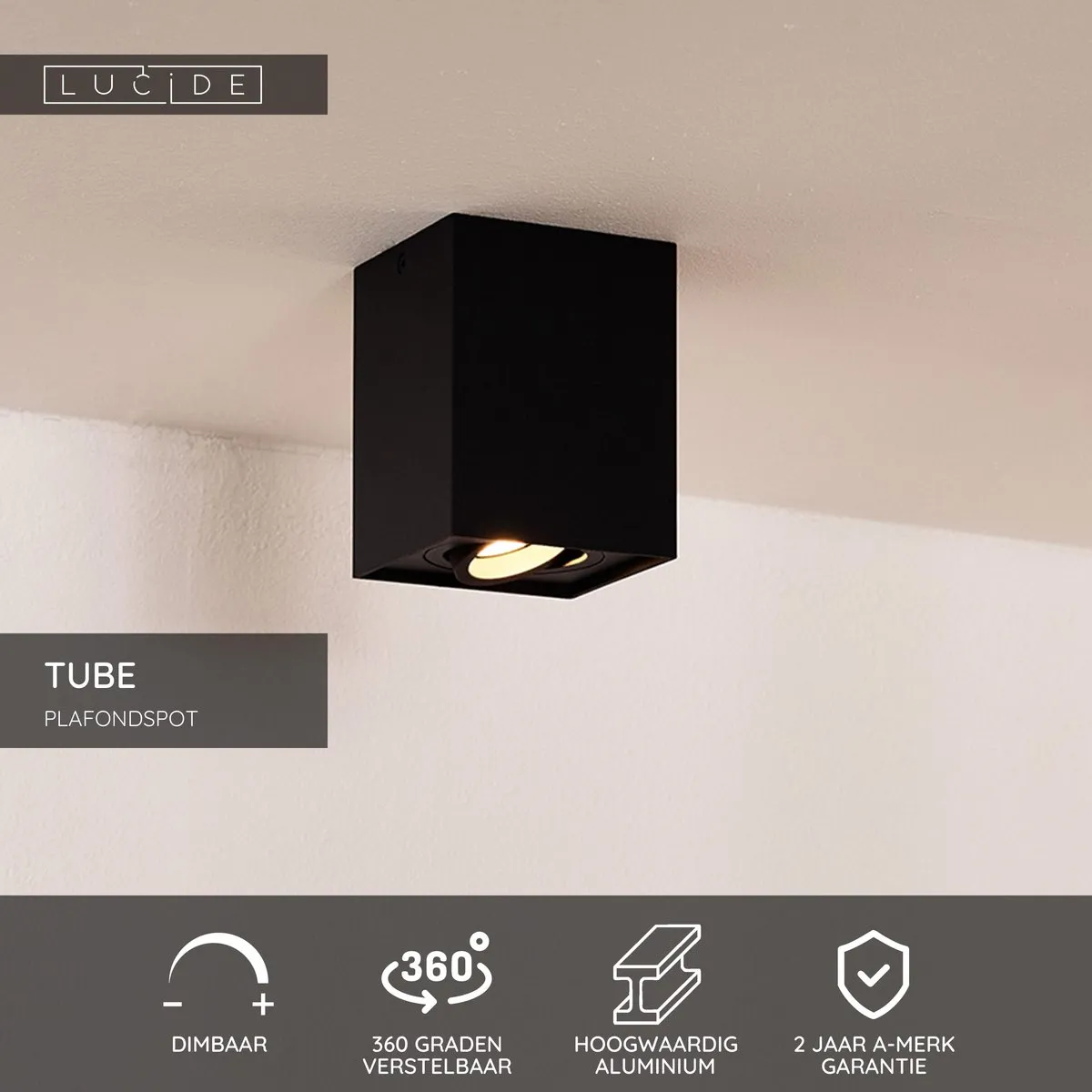 Lucide TUBE Plafondspot GU10 - Zwart