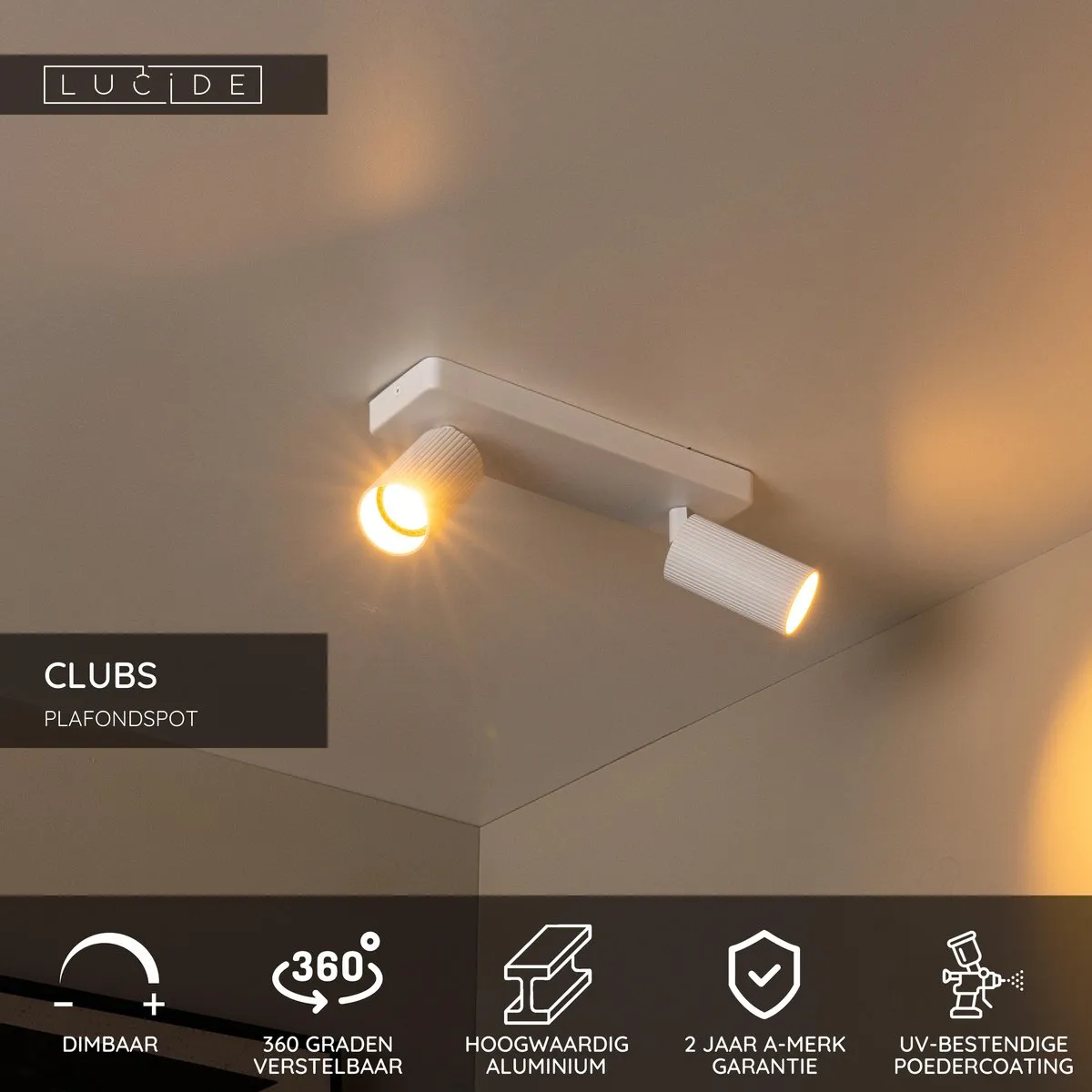 Lucide CLUBS Plafondspot 2xGU10 - Wit