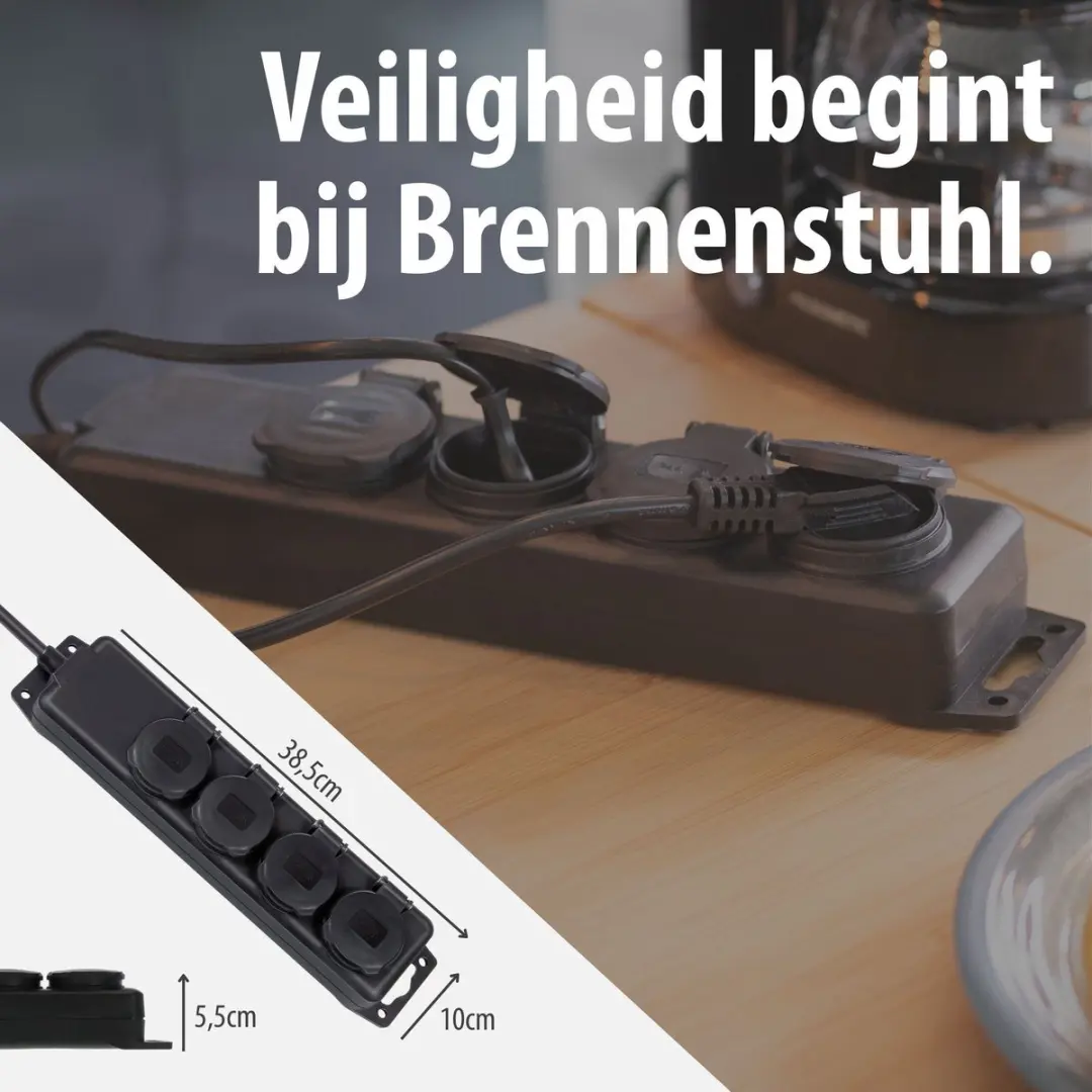 Brennenstuhl Buitenstekkerdoos IP44 4-voudig - 3680W - Zwart