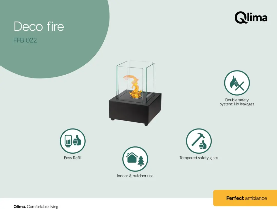 Qlima FFB 022 Bio Ethanol Tafelhaard - 900W - Zwart