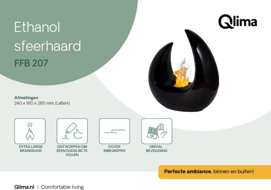 Qlima FFB 207 Bio-ethanol Tafelhaard 500W - Zwart