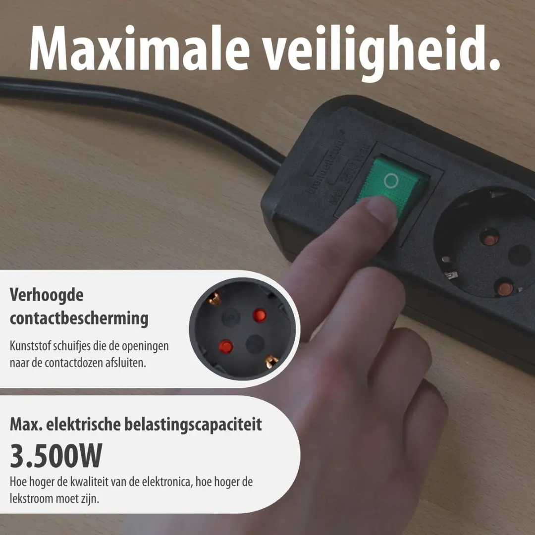 Brennenstuhl Eco-Line 3-voudig Stekkerdoos 3500W - 5m Kabel - Zwart