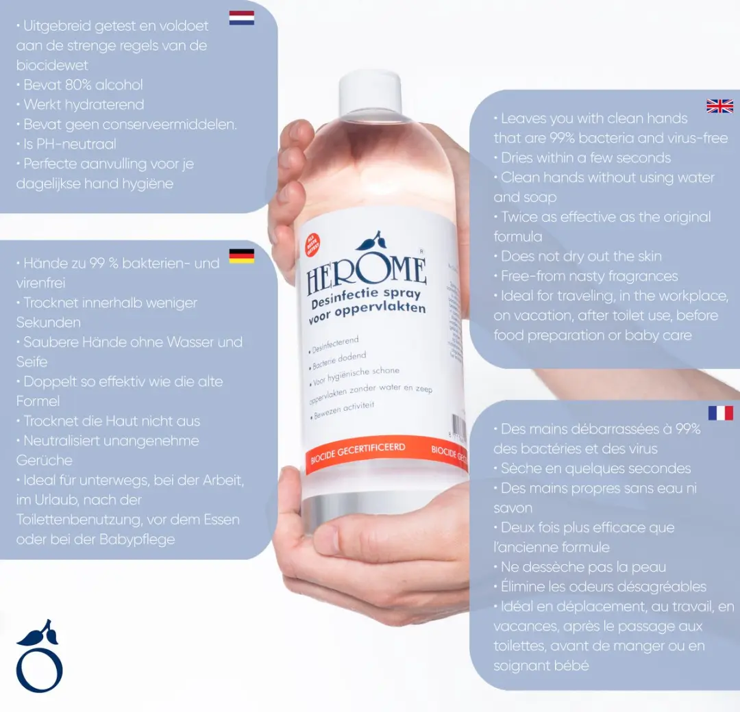 Herome Direct Desinfectiespray 1000ml - 80% Alcohol - Parfumvrij