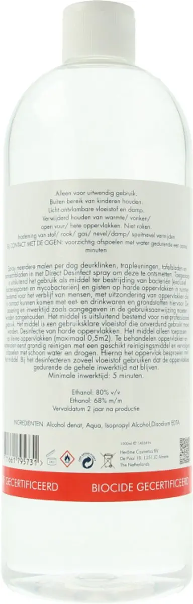 Herome Direct Desinfectiespray 1000ml - 80% Alcohol - Parfumvrij
