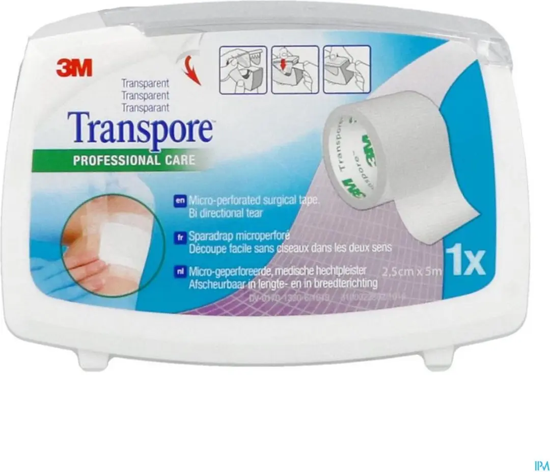 3M Transpore Pleisters 2,5cm x 50cm - Kleurloos