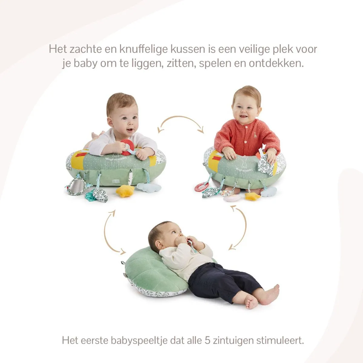 Sophie de Giraf Cosy Play Speelkussen - 7 Speelelementen - 45x13x35cm - Groen/Geel/Wit