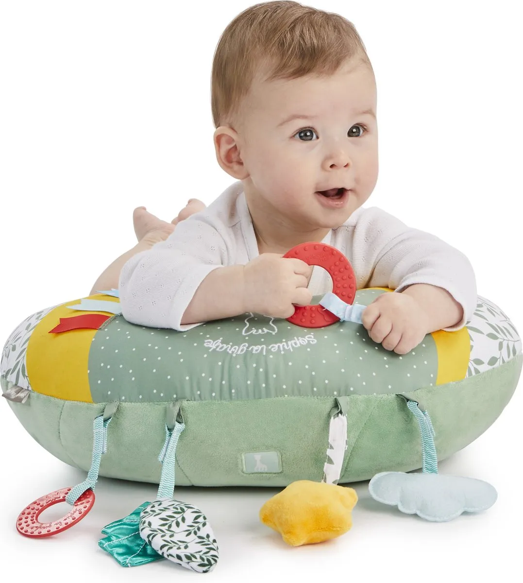 Sophie de Giraf Cosy Play Speelkussen - 7 Speelelementen - 45x13x35cm - Groen/Geel/Wit