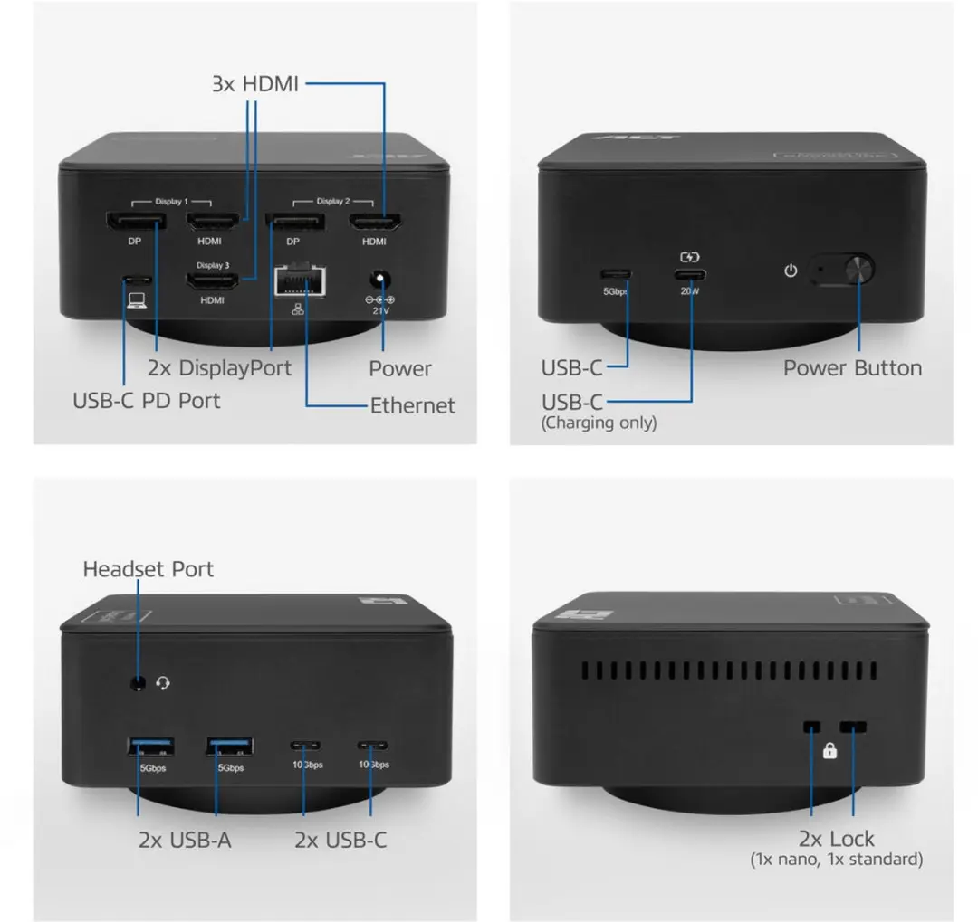 ACT Universeel USB-C Dockingstation AC7148 - 3 Monitoren 4K - Zwart