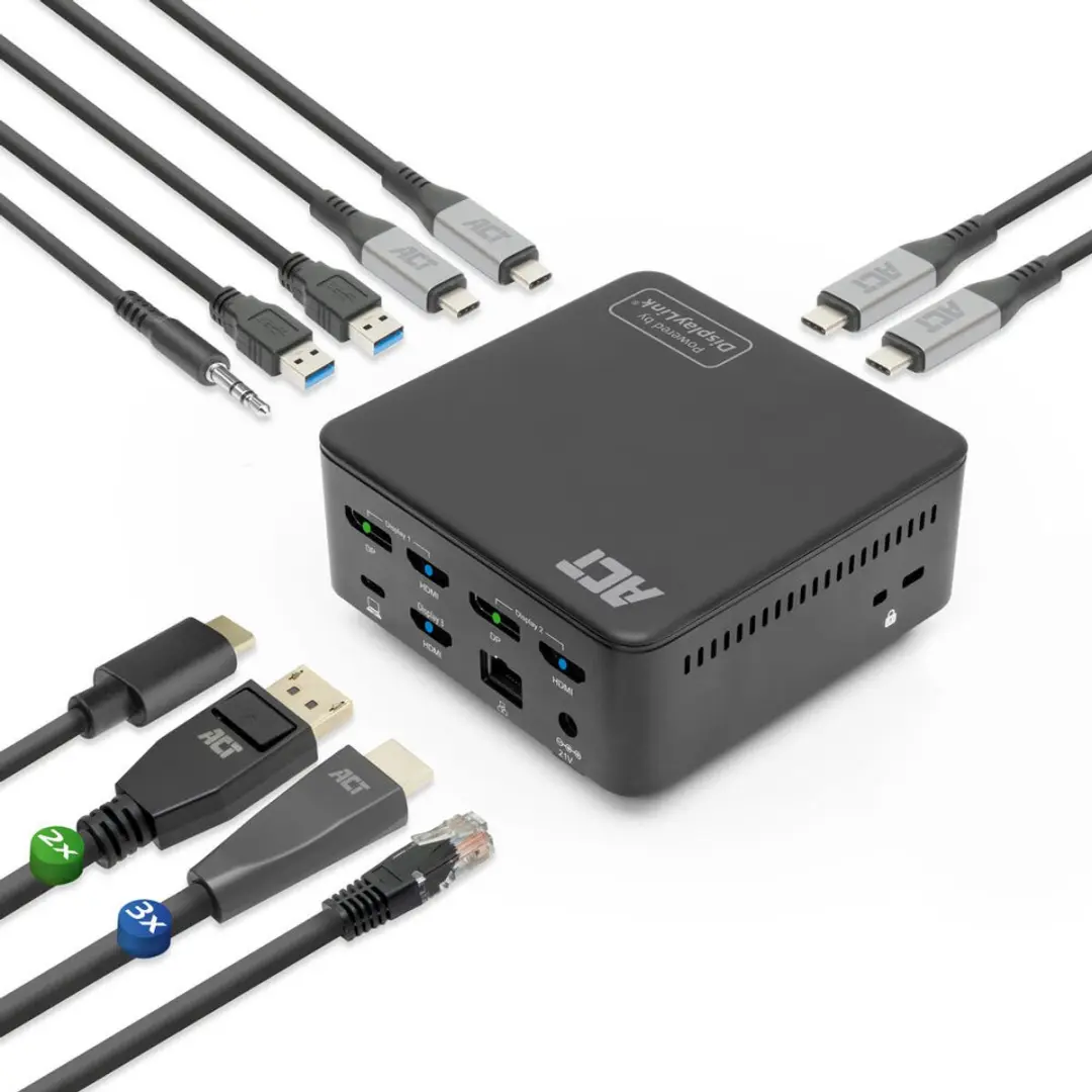 ACT Universeel USB-C Dockingstation AC7148 - 3 Monitoren 4K - Zwart