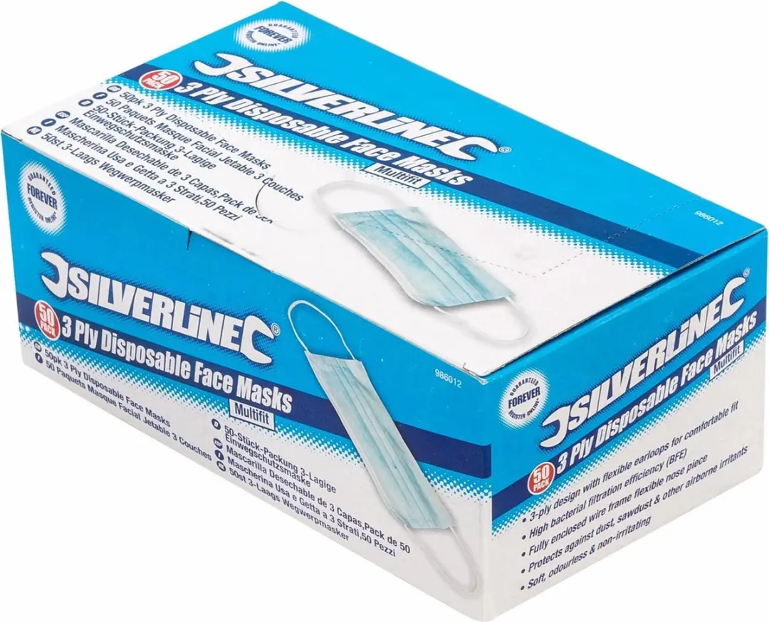 Silverline Wegwerpmaskers 3-laags - 50 Stuks - Blauw/wit