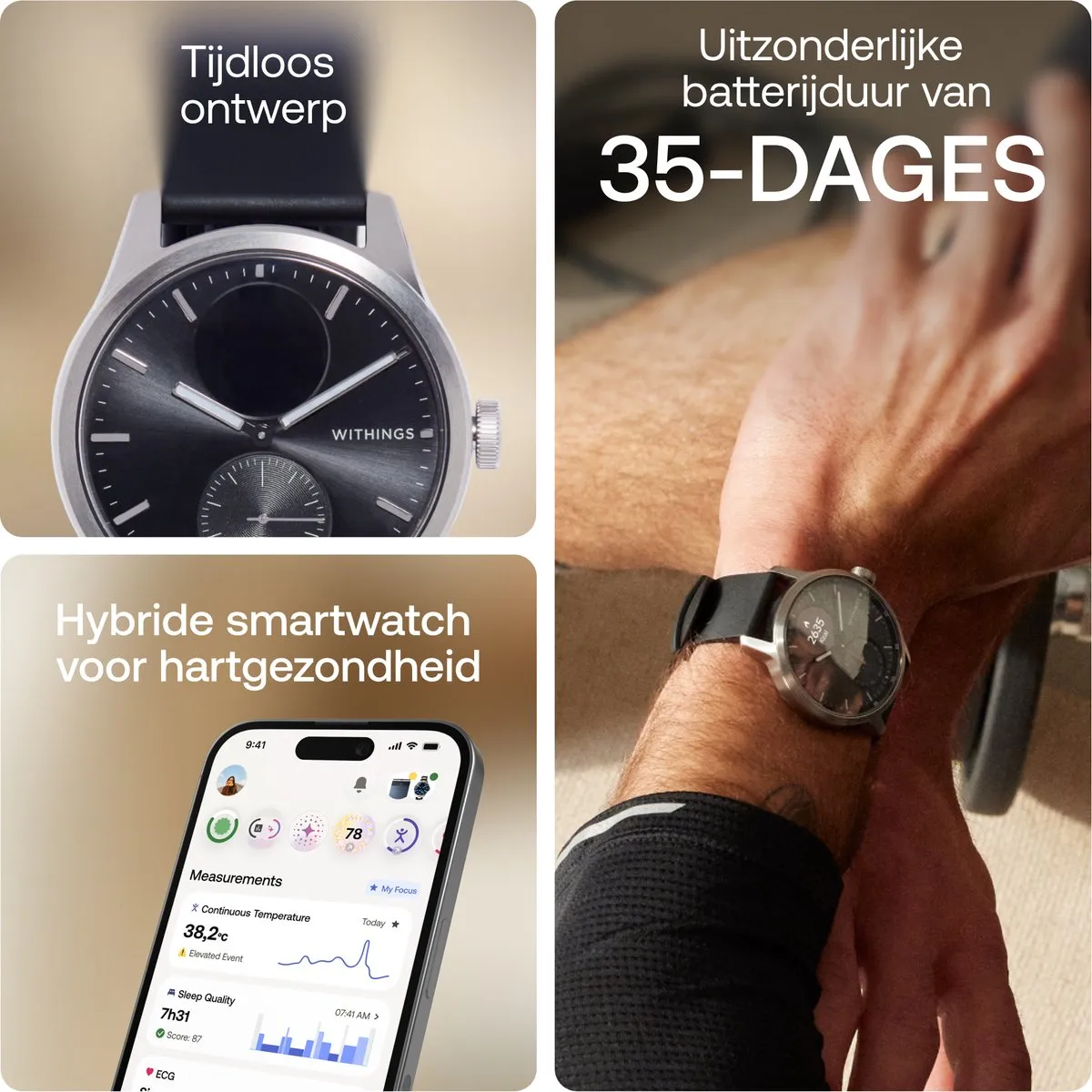 Withings ScanWatch 2 Hybride Smartwatch - 42mm - Zwart - afbeelding 6 van 6