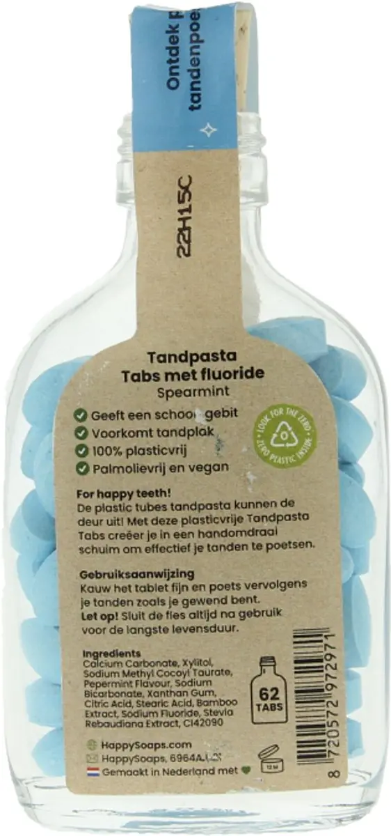 HappySoaps Natuurlijke Tandpasta Tabs Fluoride Spearmint - 62 Stuks