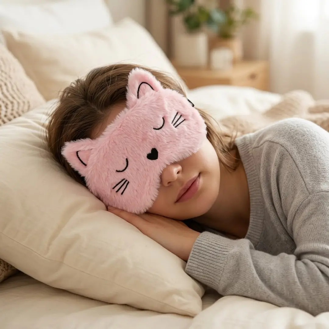 NuveX Roze Kat Slaapmasker - Pluche met Oortjes