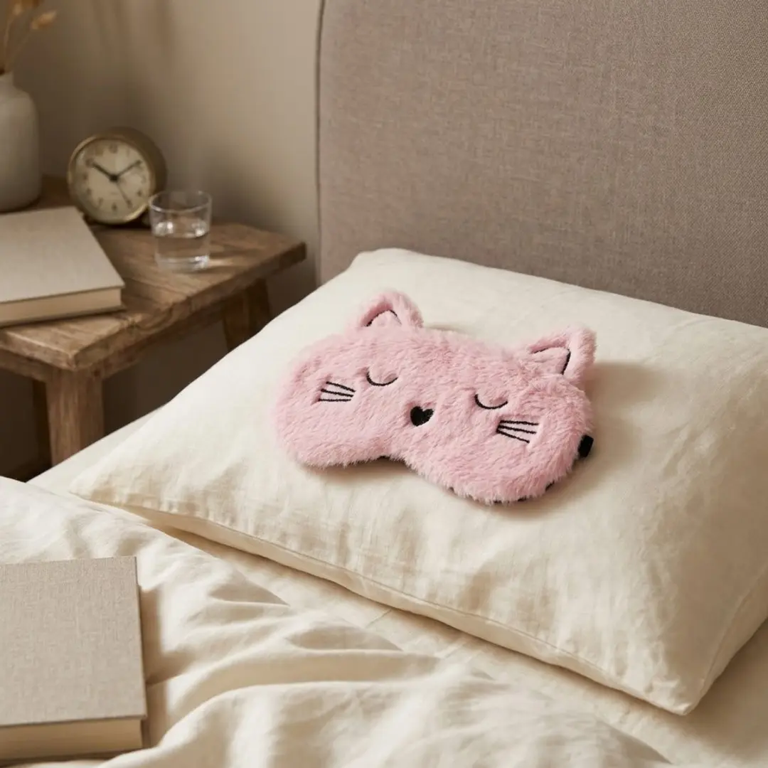 NuveX Roze Kat Slaapmasker - Pluche met Oortjes