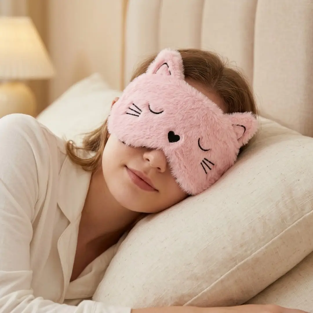 NuveX Roze Kat Slaapmasker - Pluche met Oortjes