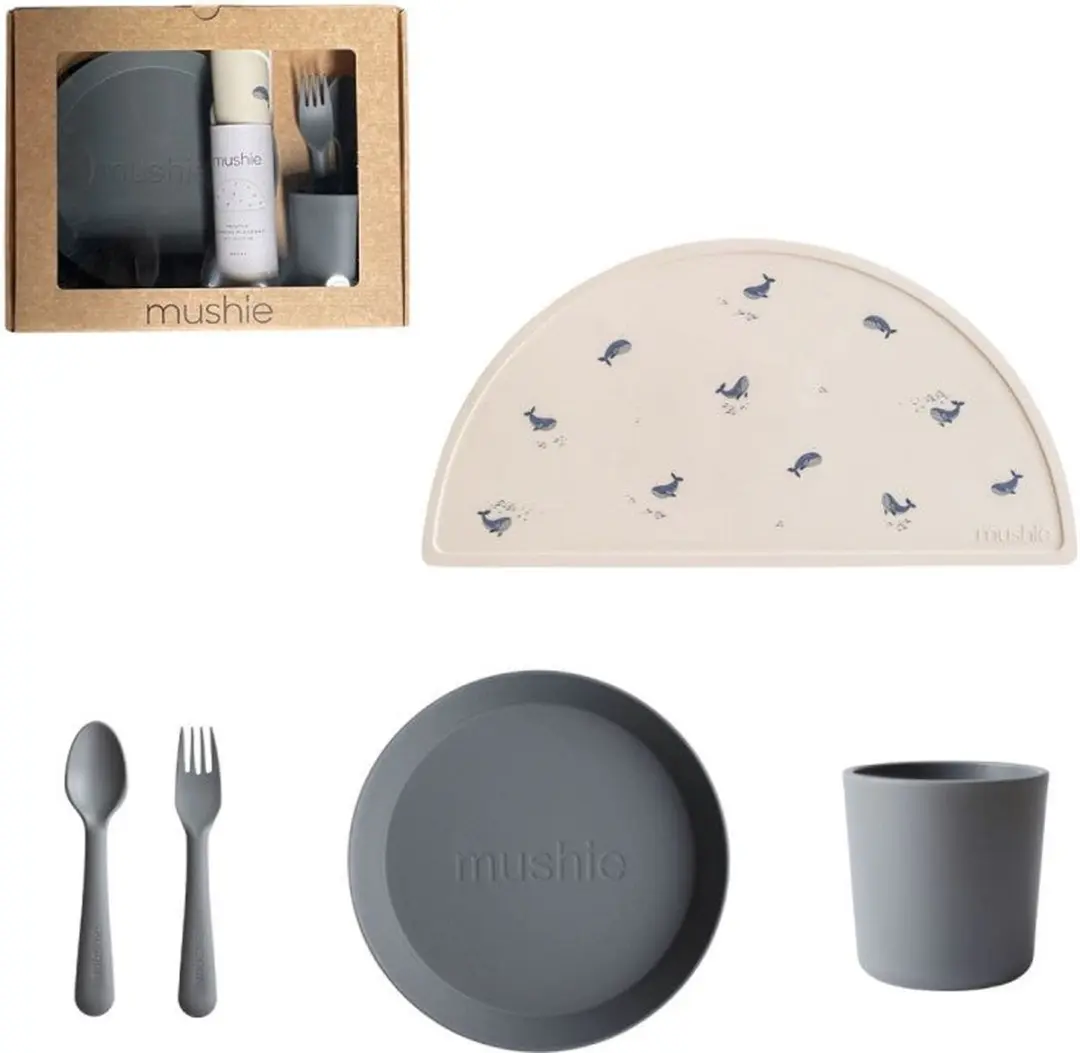 Mushie Giftbox Kinderservies Rond - Smoke