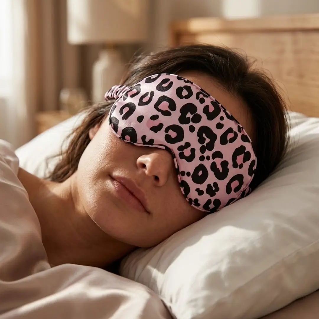NUVEX Slaapmasker Roze-Zwart Luipaardprint - Satijn