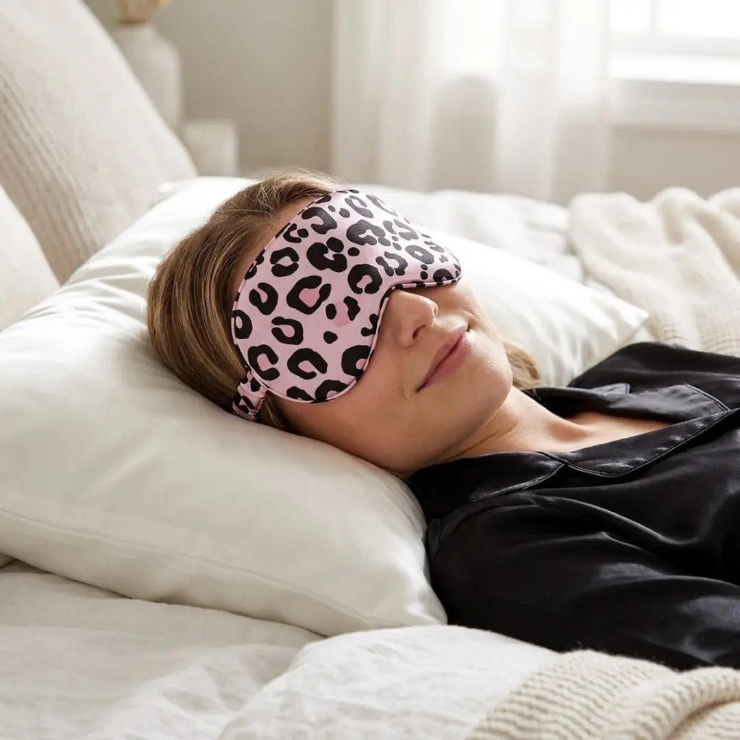 NUVEX Slaapmasker Roze-Zwart Luipaardprint - Satijn