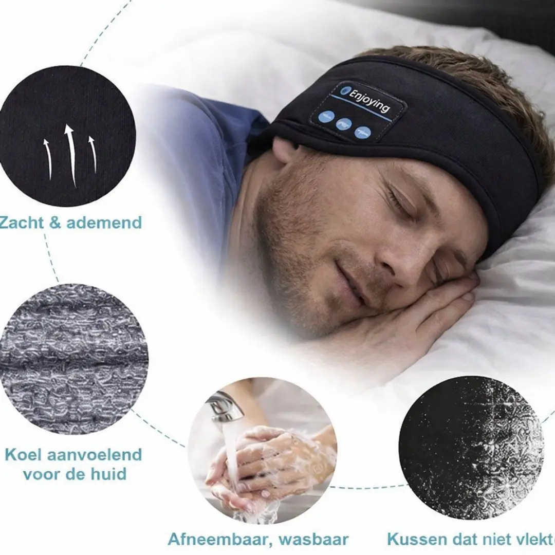 RedParrot Slaapmasker met Muziek - Bluetooth - Zwart