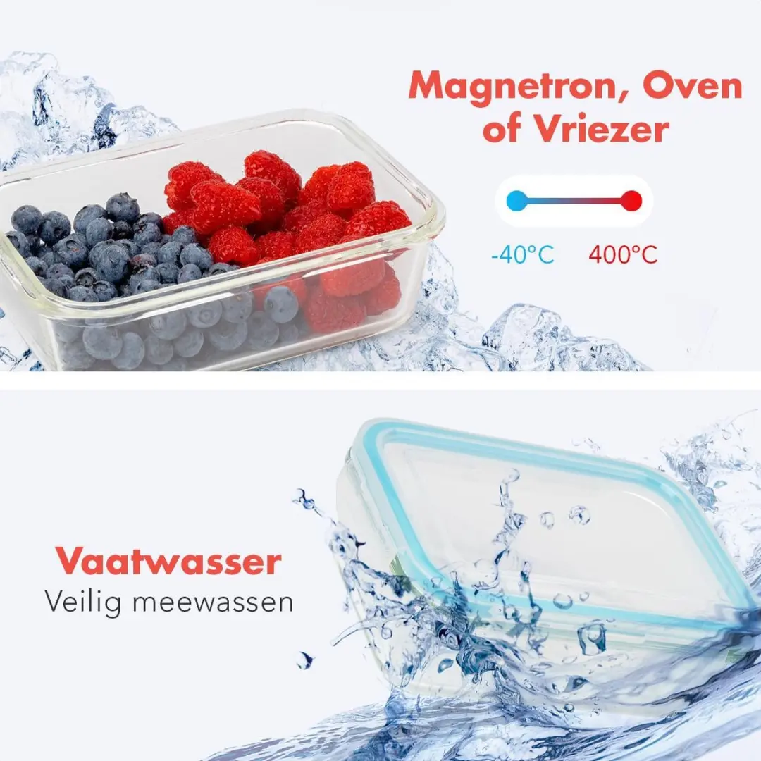 KitchenBrothers Meal Prep Glas Bakjes Set 9 Stuks - 1,52L