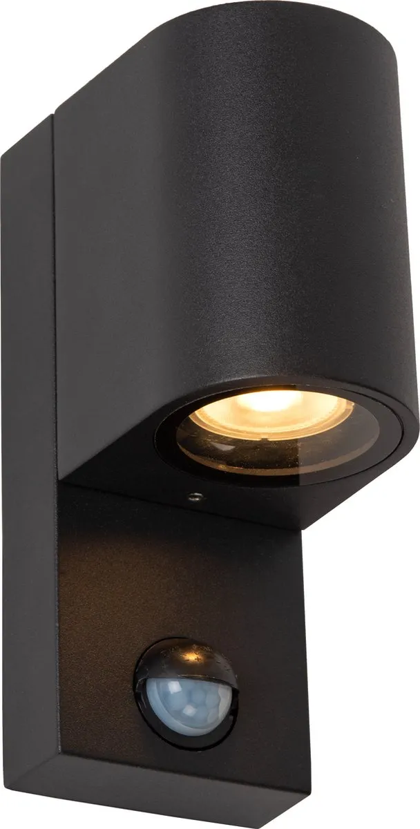 Lucide ZARO Wandspot GU10 IP65 - Beweging & dag/nacht sensor - Zwart