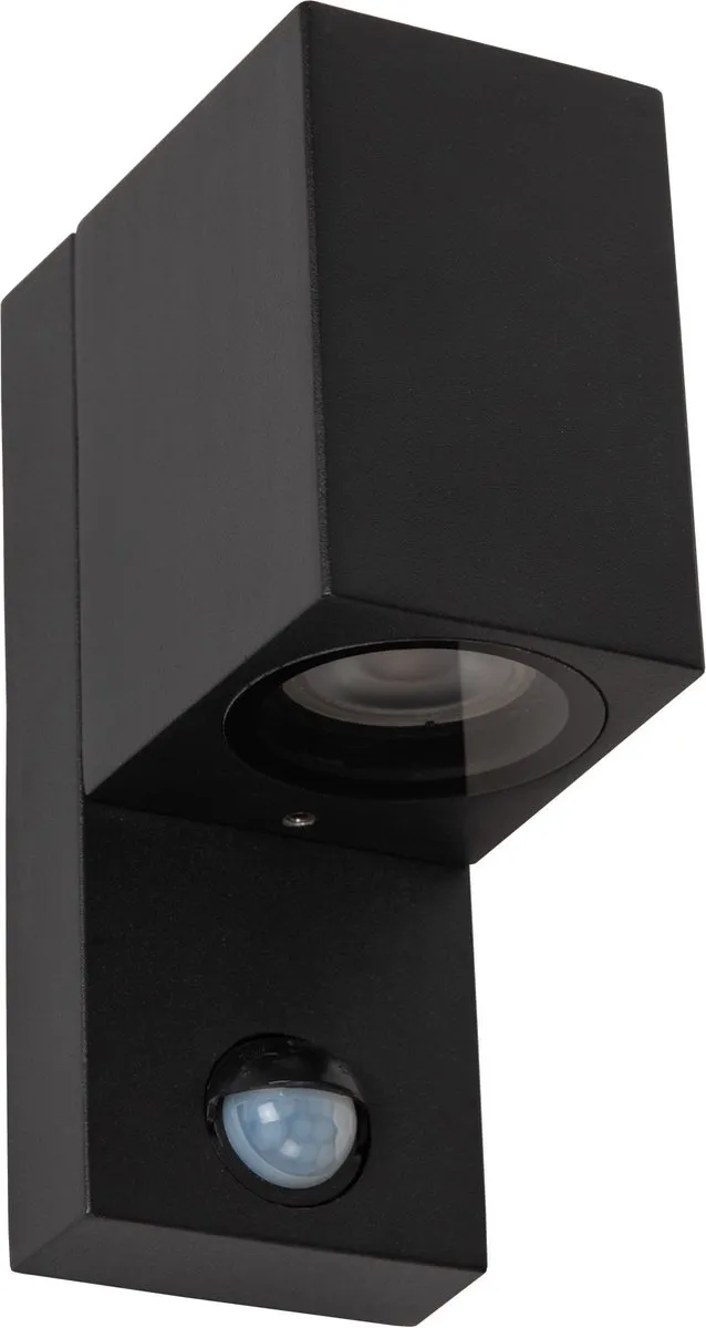 Lucide ZARO Wandspot GU10 IP65 - Beweging & dag/nacht sensor - Zwart