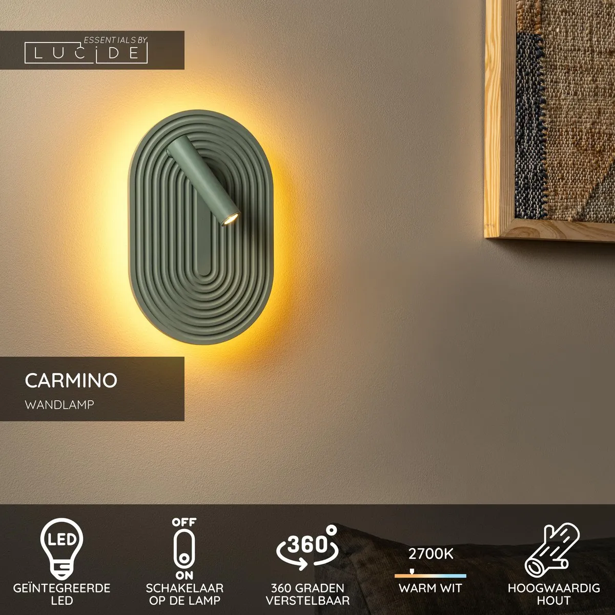 Lucide Carmino Wandlamp Groen - 9.8W LED 2700K