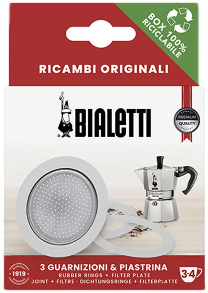 Bialetti Filterplaatje 49mm - 3 Rubberen Ringen - Zilver