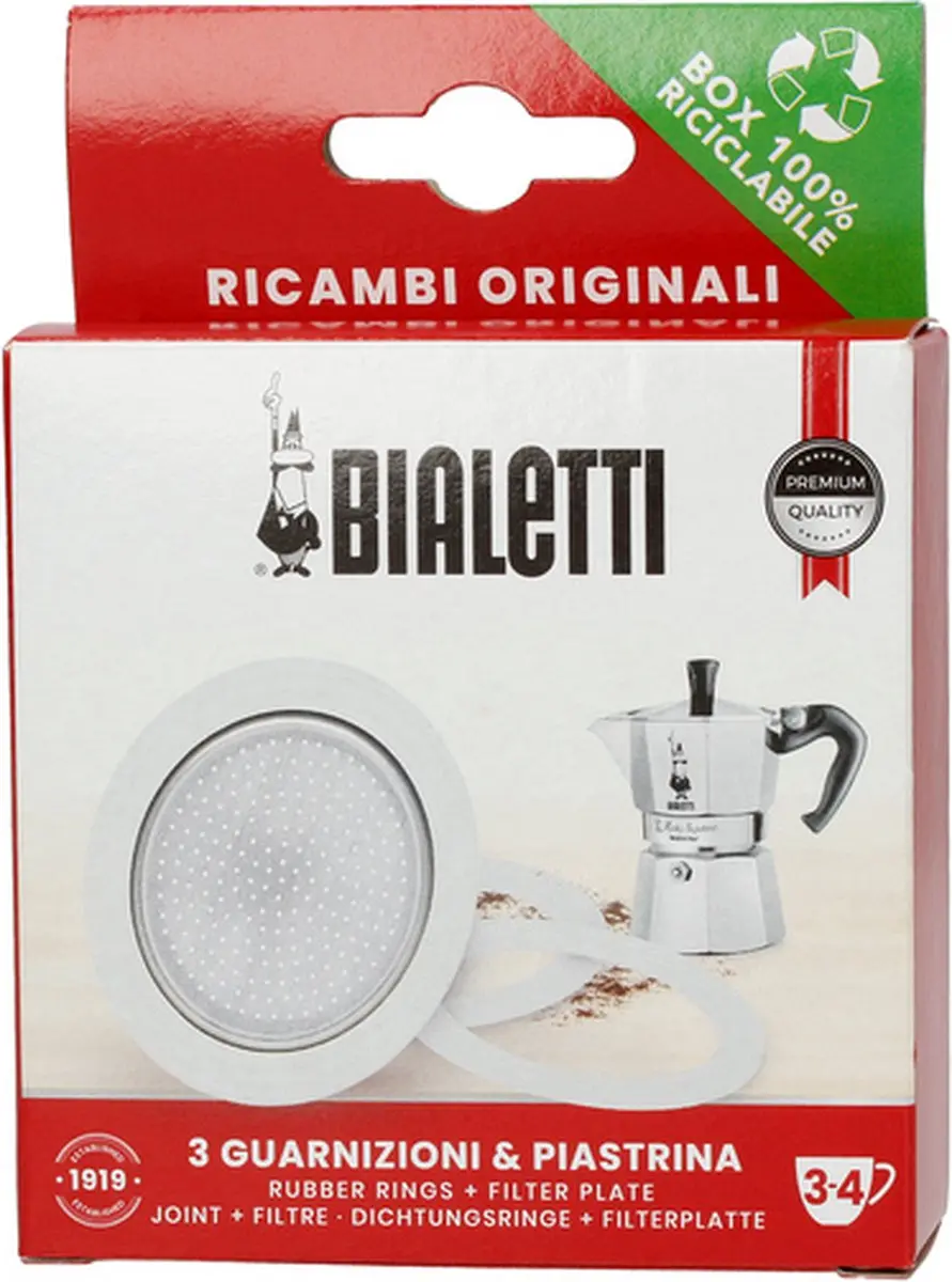 Bialetti Filterplaatje 49mm - 3 Rubberen Ringen - Zilver