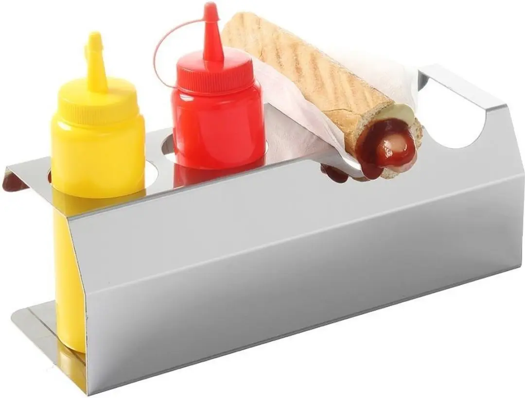 HENDI Hotdog Standaard - 2 Broodjes & 2 Sausdispensers - RVS