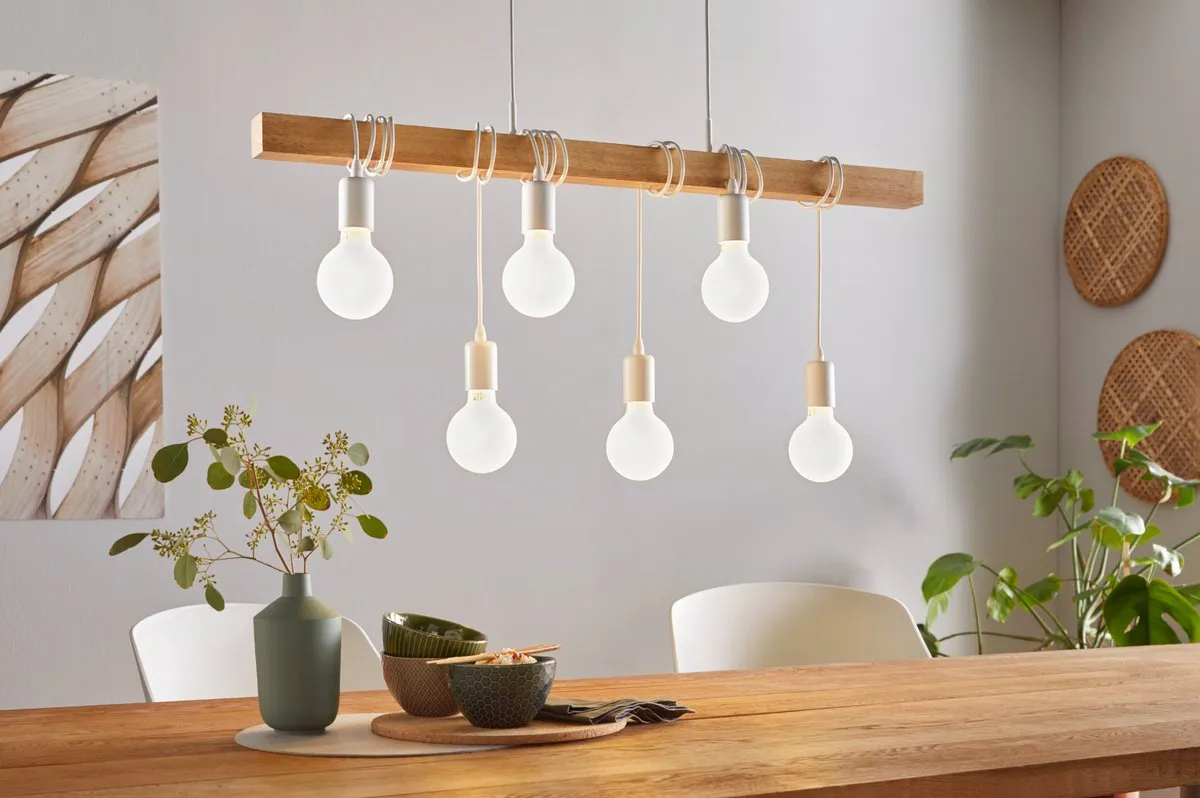 Eglo Townshend Hanglamp E27 - 6 Lichtpunten - 100cm - Wit/Bruin