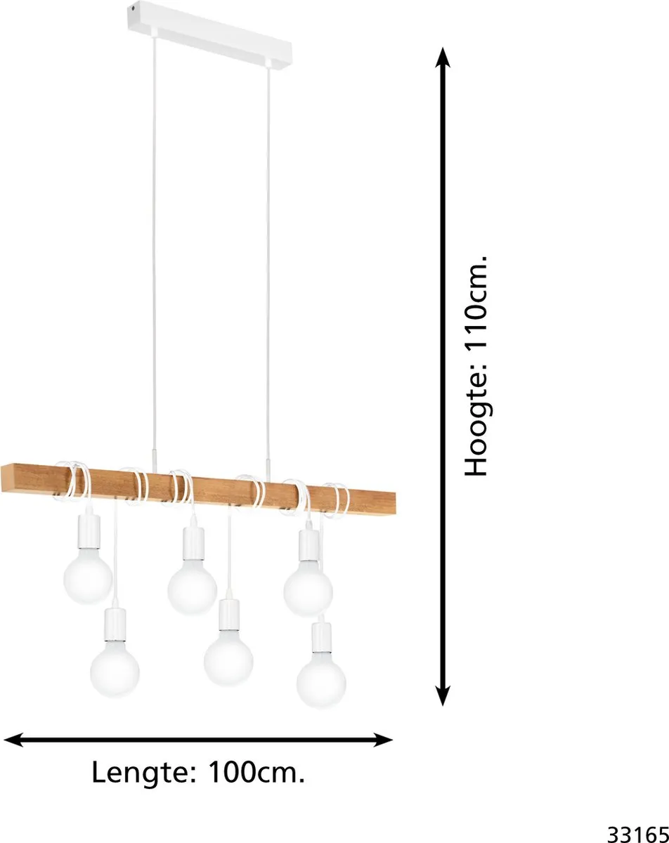 Eglo Townshend Hanglamp E27 - 6 Lichtpunten - 100cm - Wit/Bruin - afbeelding 6 van 6