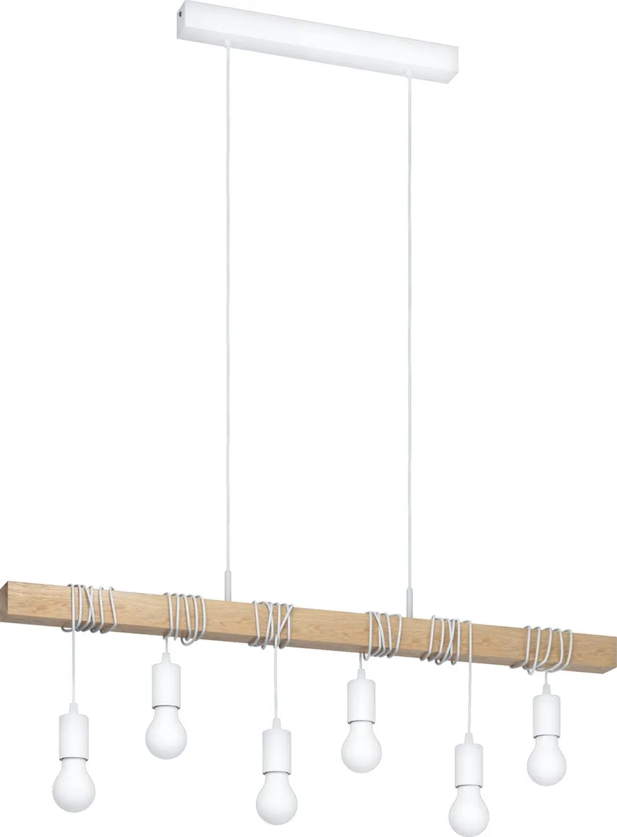 Eglo Townshend Hanglamp E27 - 6 Lichtpunten - 100cm - Wit/Bruin
