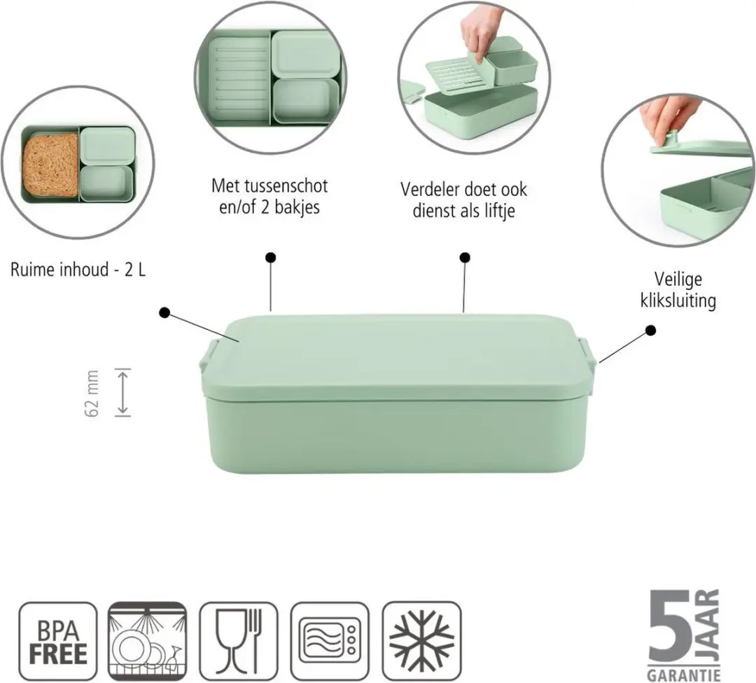 Brabantia Make & Take Bento Lunchbox 2L - Jade Green