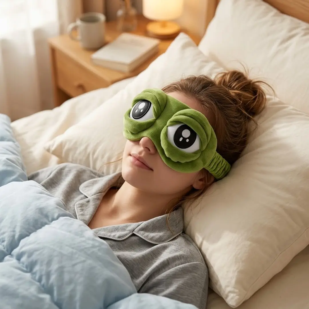 NuveX Groen Kikker Slaapmasker - Pluche met Kikkerogen