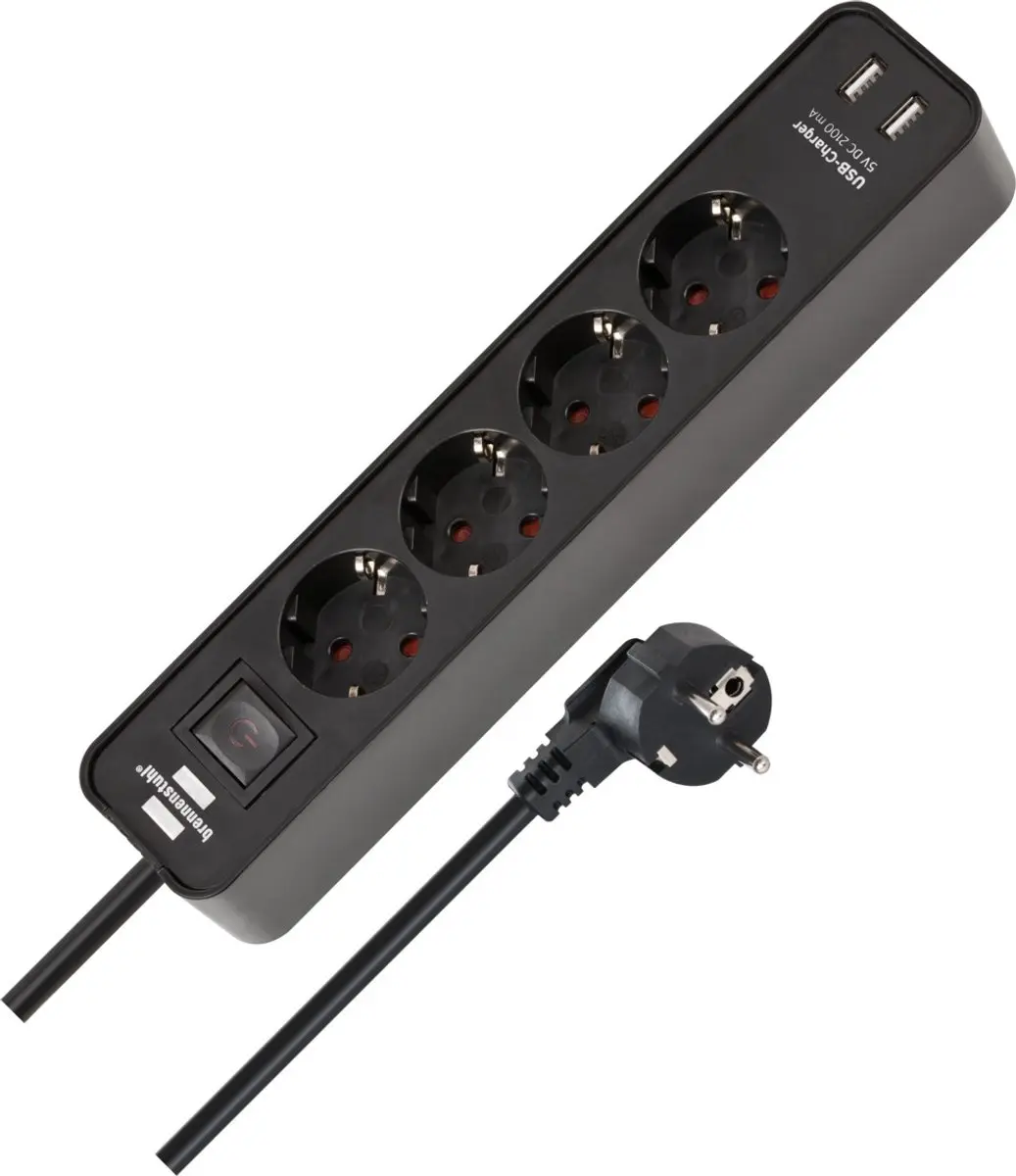 Brennenstuhl Ecolor 4-voudig USB-stekkerdoos 3500W - Zwart