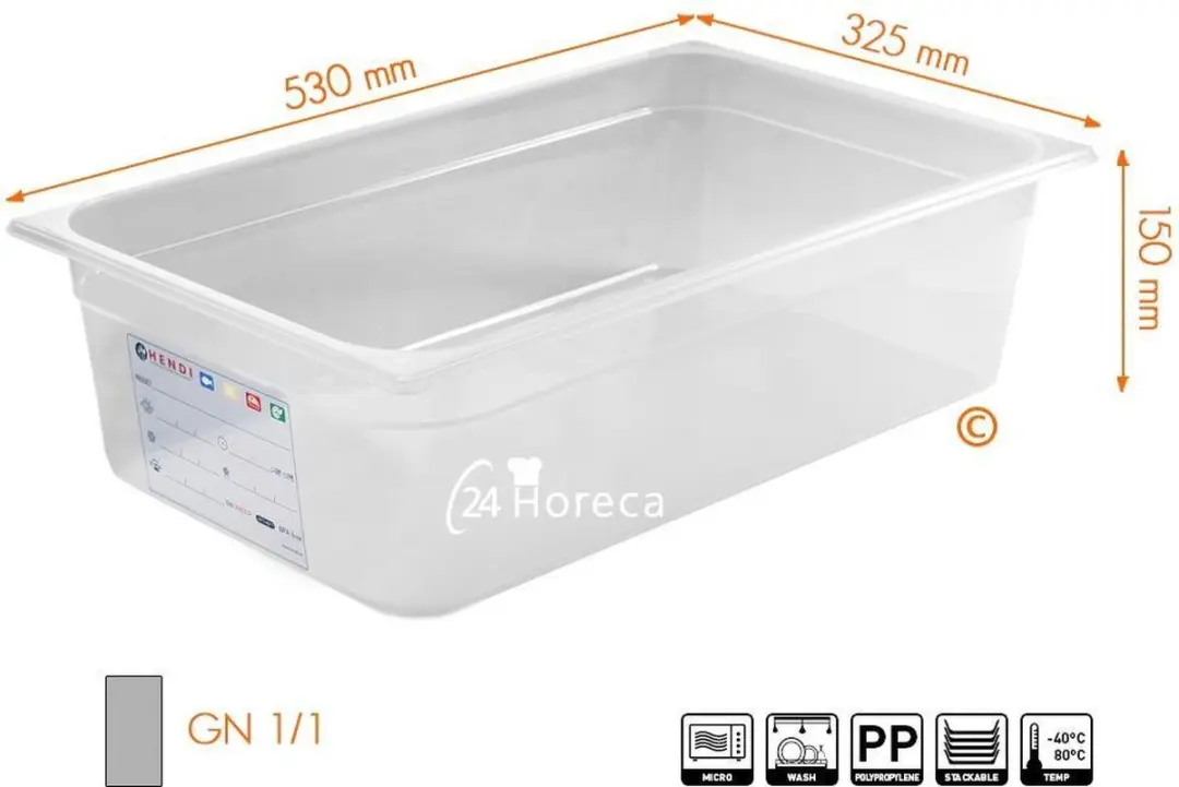 HENDI Gastronorm Bak 1/1 21L - Transparant - afbeelding 6 van 6