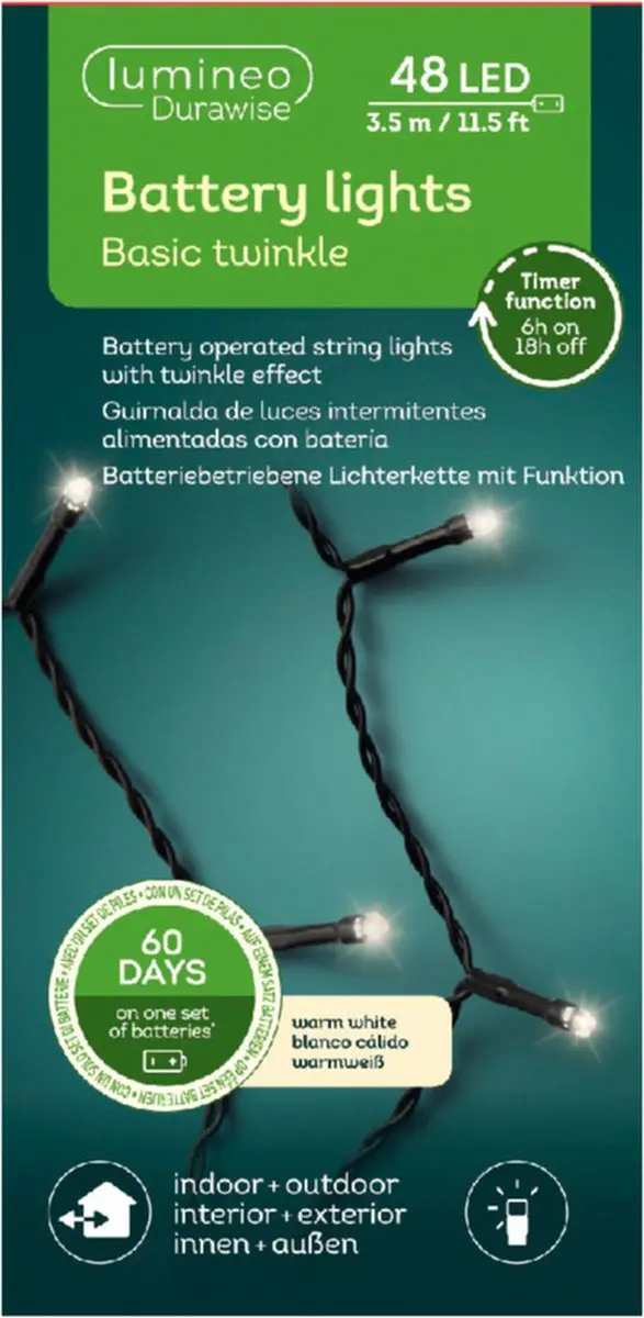 Lumineo Kerstverlichting Boomverlichting 400cm - 48 LED - Wit - Op batterij