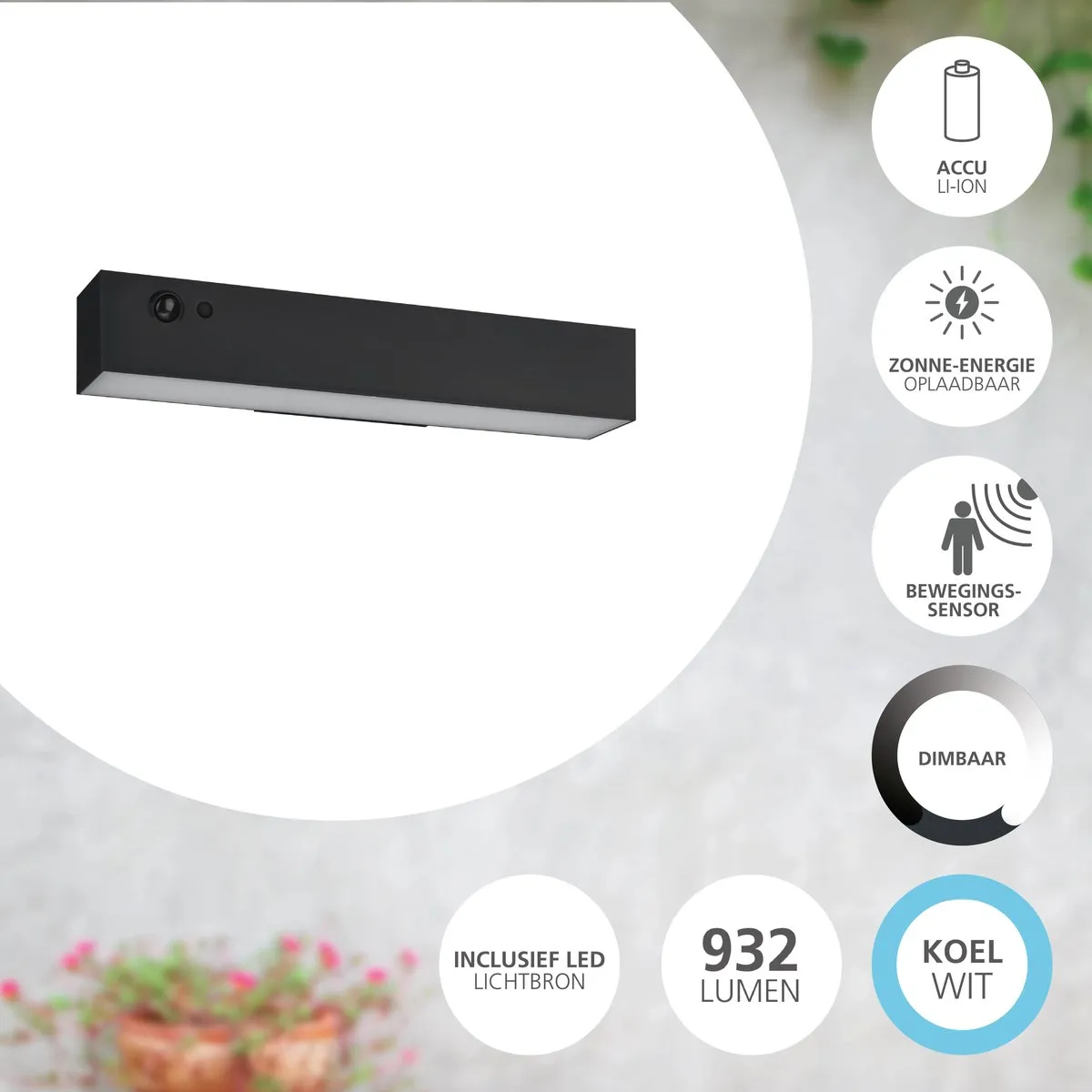 Eglo Voscari Wandlamp Sensor Zwart - 1 Stuk