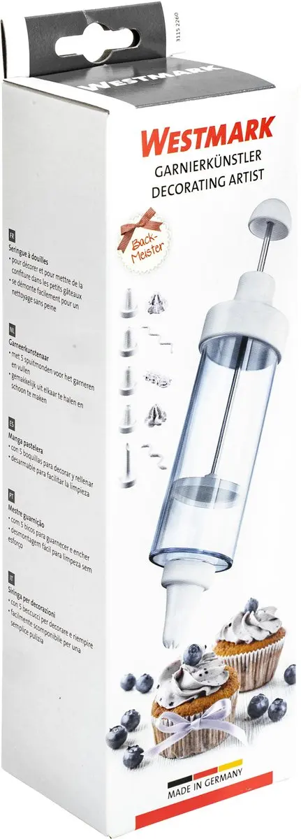Westmark Decoratie-/Garneerspuit 180ml - 5 Spuitmonden - Kunststof/RVS