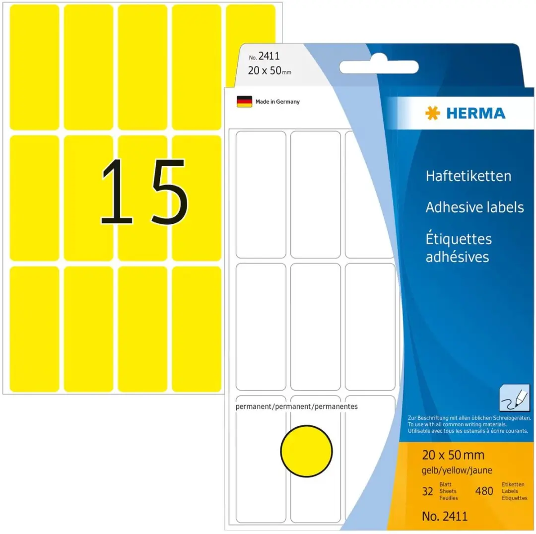 Herma Weckpotetiketten Geel 20x50mm - 480 Stuks - afbeelding 6 van 6