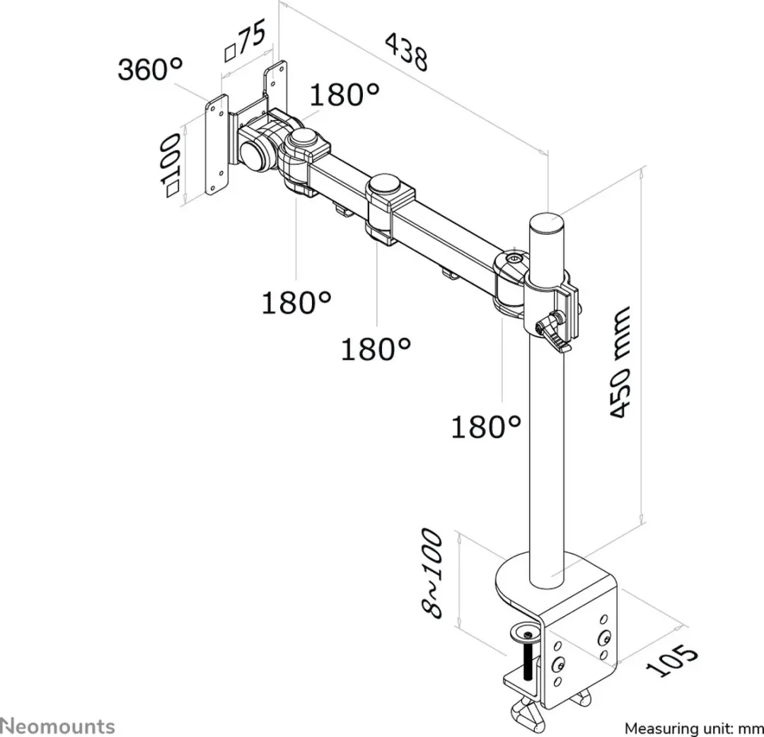Neomounts FPMA-D960 Monitorarm 10-30" - 1 Scherm - 0-10 kg