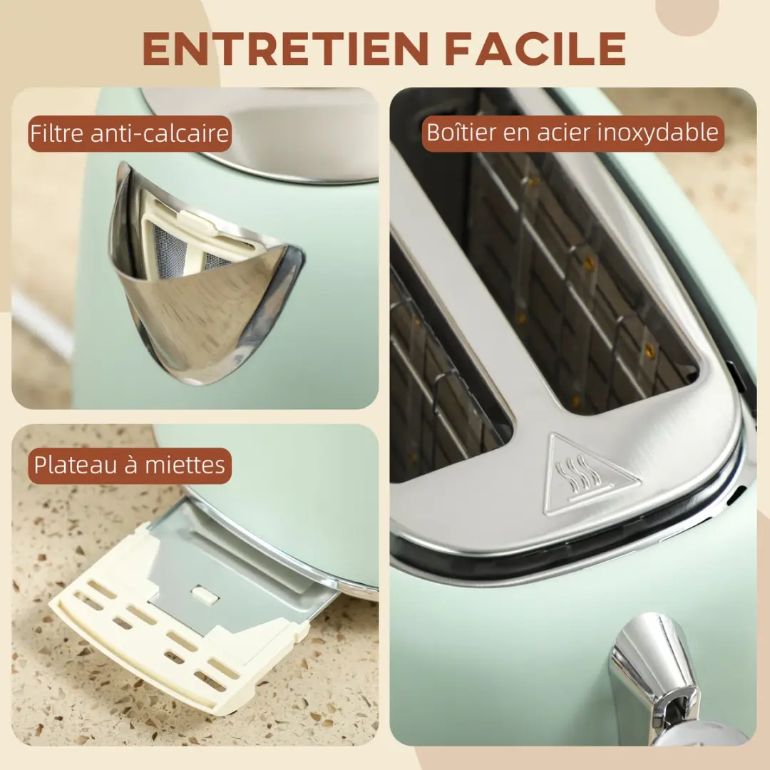ECTEATOY Ontbijtset Lichtgroen - Waterkoker 1,7L & Broodrooster 2200W