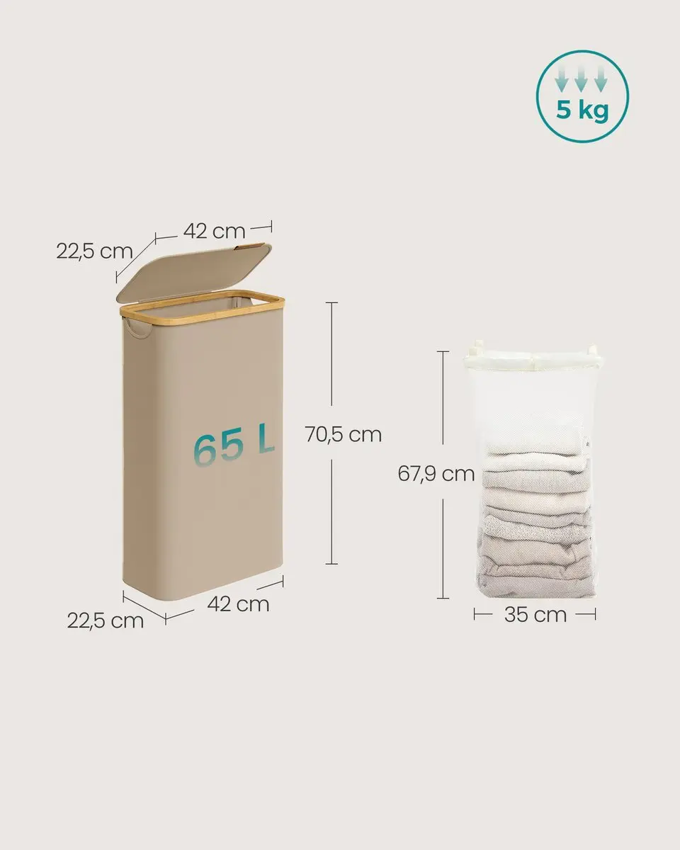 Songmics Wasmand LCB506N02 - 65L - 4 Vakken - Opvouwbaar