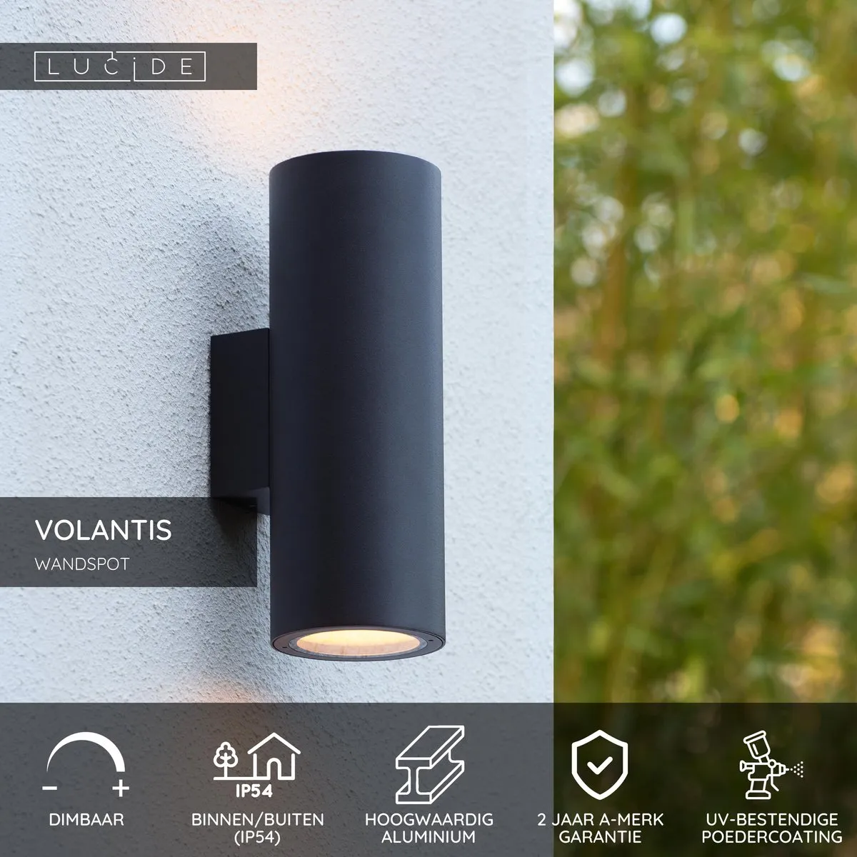 Lucide Volantis Wandspot 2xE27 - IP54 - Zwart