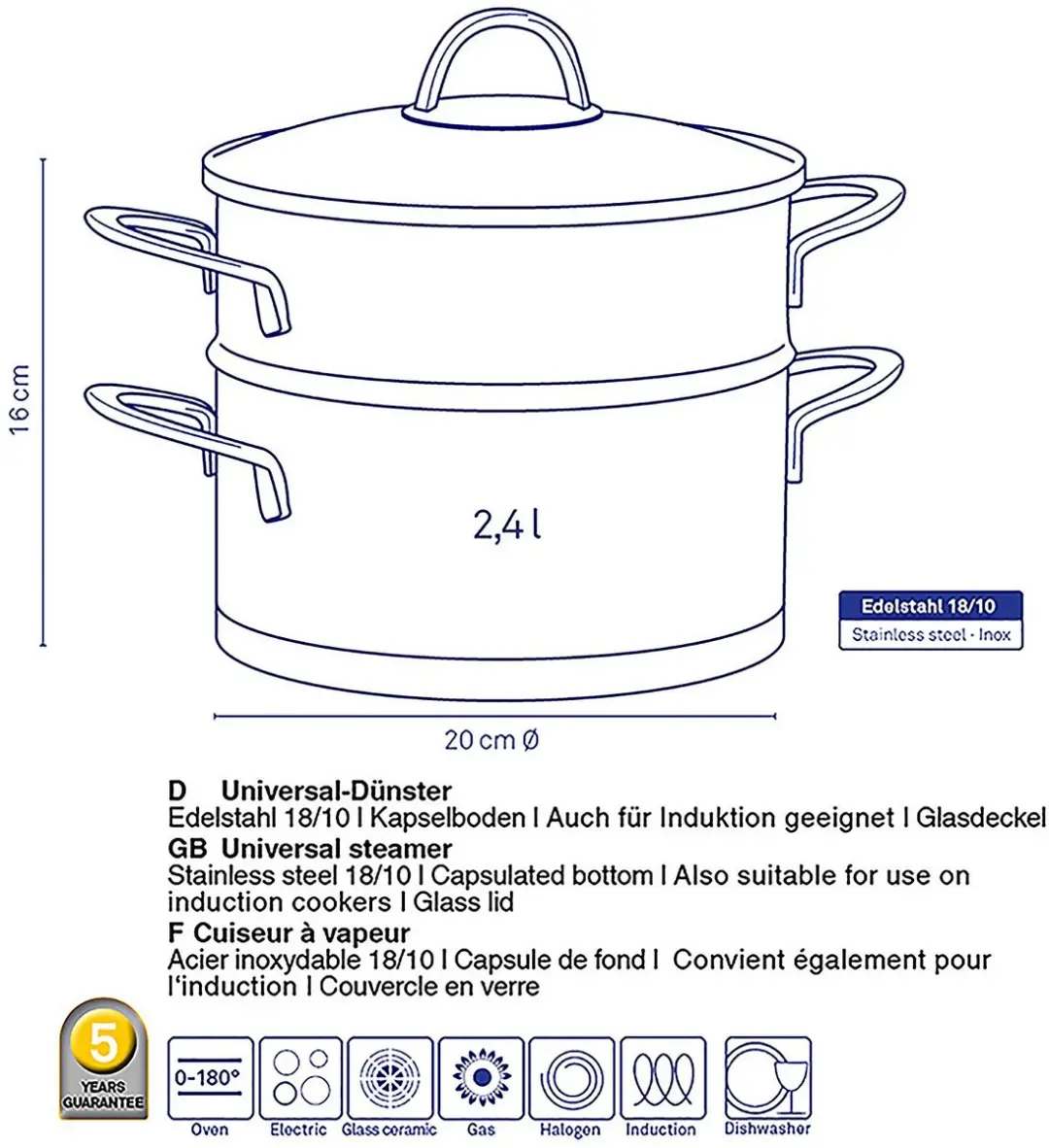 Kela Stoompan 20cm RVS - 4025457109942 - afbeelding 6 van 6