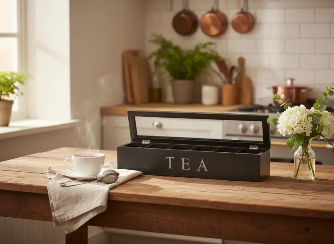 Cookinglife Theedoos Theekist - 6 Vakken - Zwart