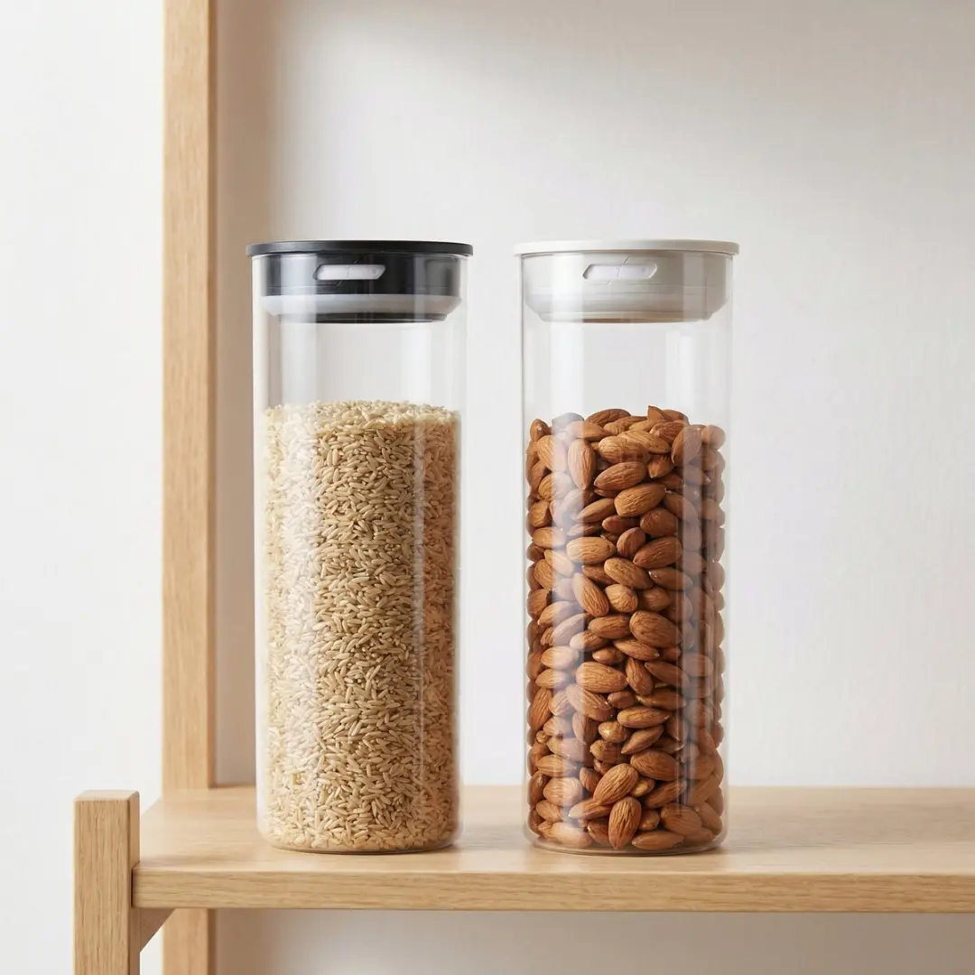 Alpina Voorraadpot met Vacuumdeksel 1700ml - 10cm - Zwart/Wit